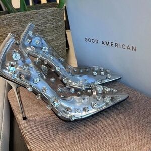 Good American Silver Heels with Celestial Embellishments